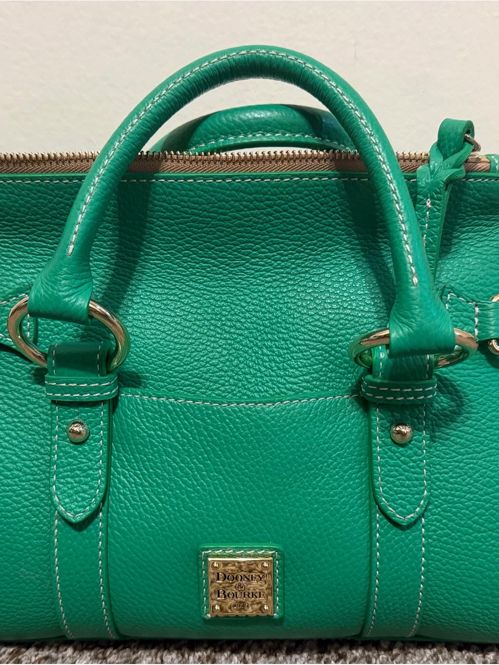 Dooney & Bourke Bright Green Pebbled Leather Satchel with Gold Hardware